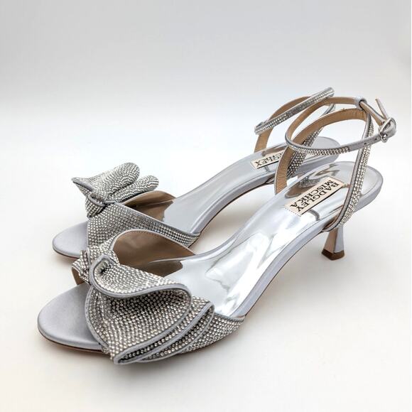 Badgley Mischka Remi Crystal Embellished Ruffle Bow Sandals Womens Size US9 EU40 - Picture 1 of 11